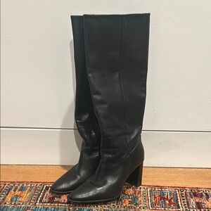 Zara black vegan leather knee high boots